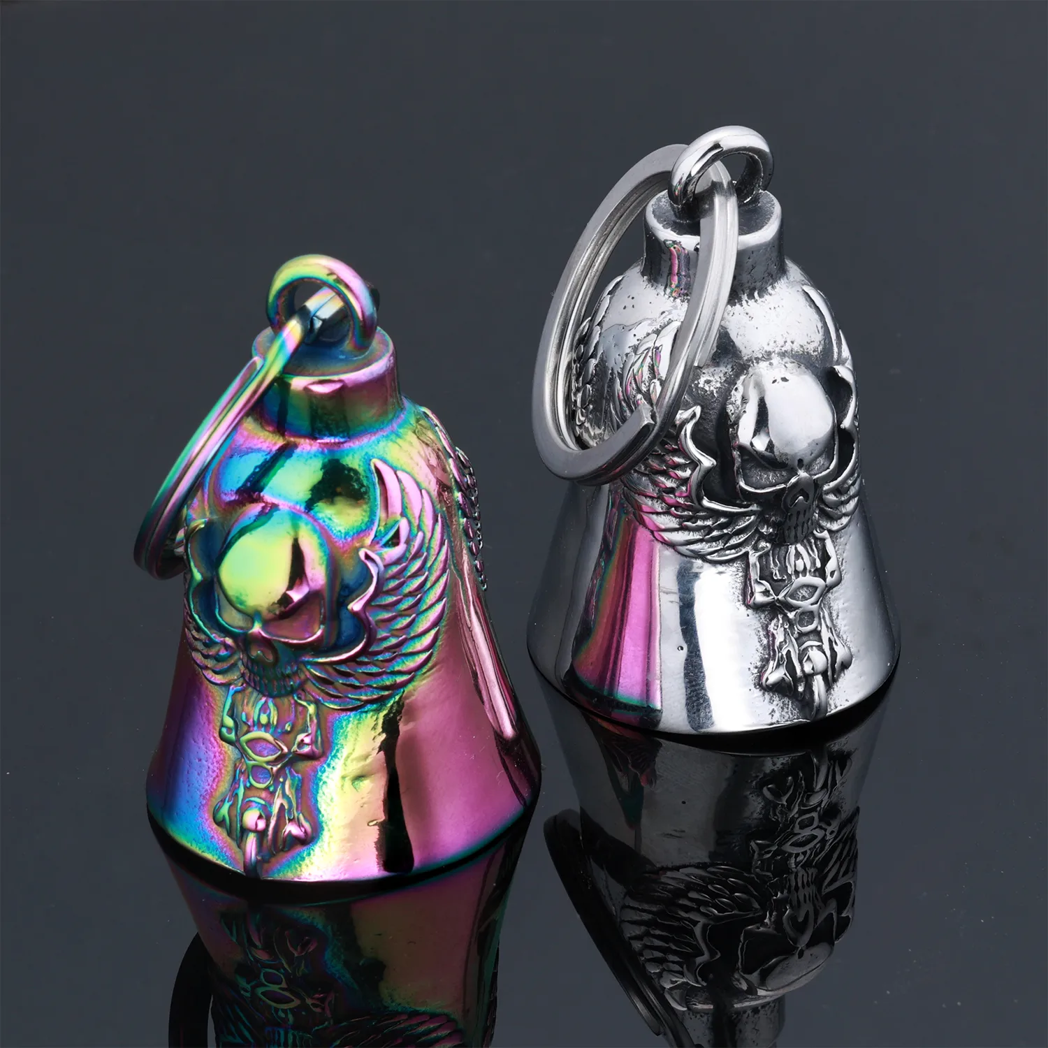 Retro Punk Bell Skull 304 Stainless Steel Keychain display picture 1