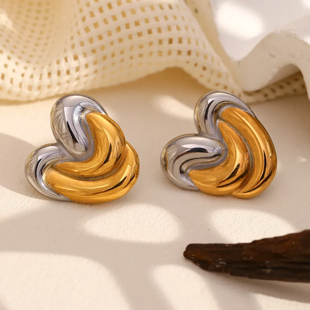 1 Pair Vintage Style Classic Style Heart Shape Mixed Metal Plating 304 Stainless Steel Ear Studs display picture 1