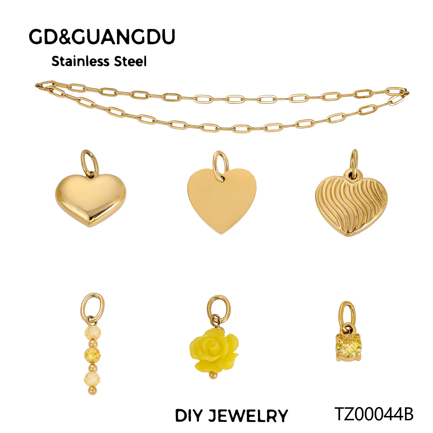Simple Style Heart Shape Rose Beaded Resin Titanium Steel Inlay Zircon Jewelry Accessories display picture 1