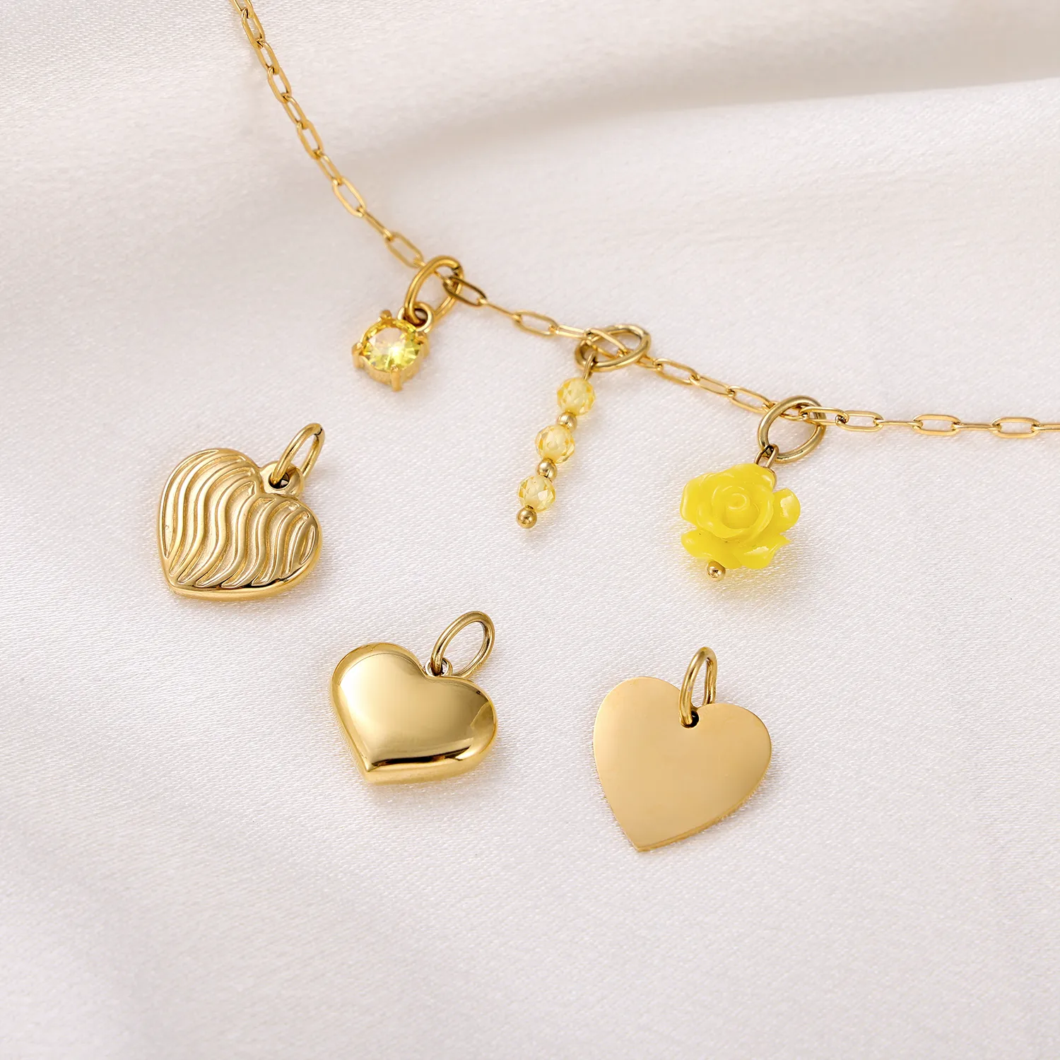 Simple Style Heart Shape Rose Beaded Resin Titanium Steel Inlay Zircon Jewelry Accessories display picture 2