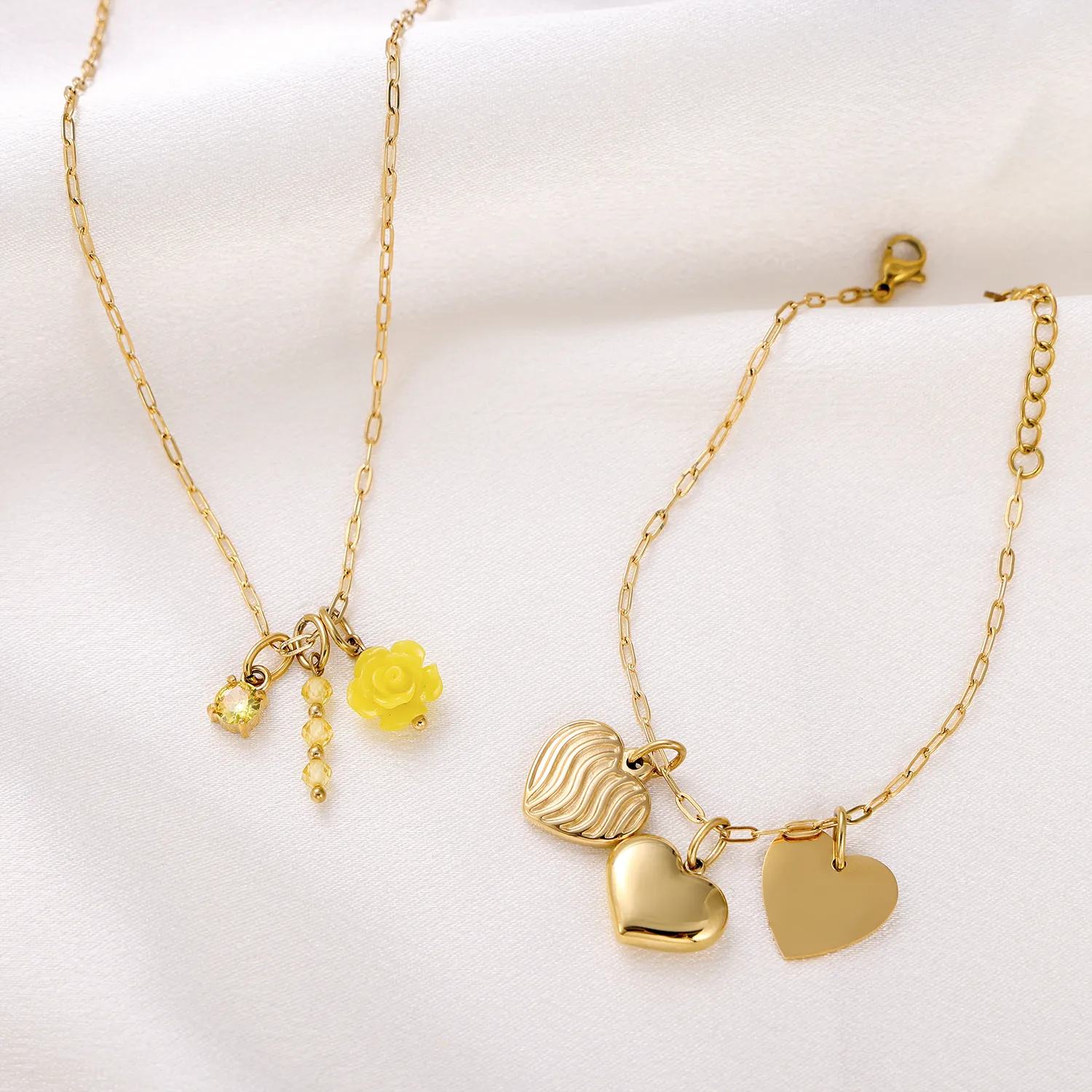 Simple Style Heart Shape Rose Beaded Resin Titanium Steel Inlay Zircon Jewelry Accessories display picture 4