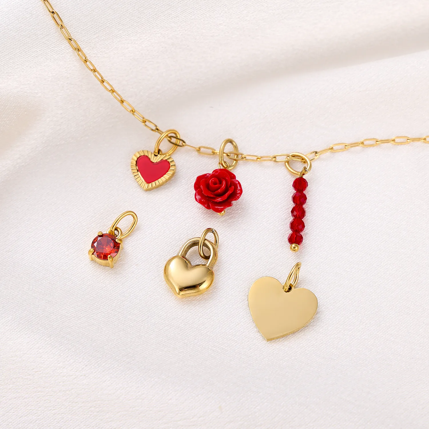 Simple Style Heart Shape Rose Beaded Resin Titanium Steel Inlay Zircon Jewelry Accessories display picture 6