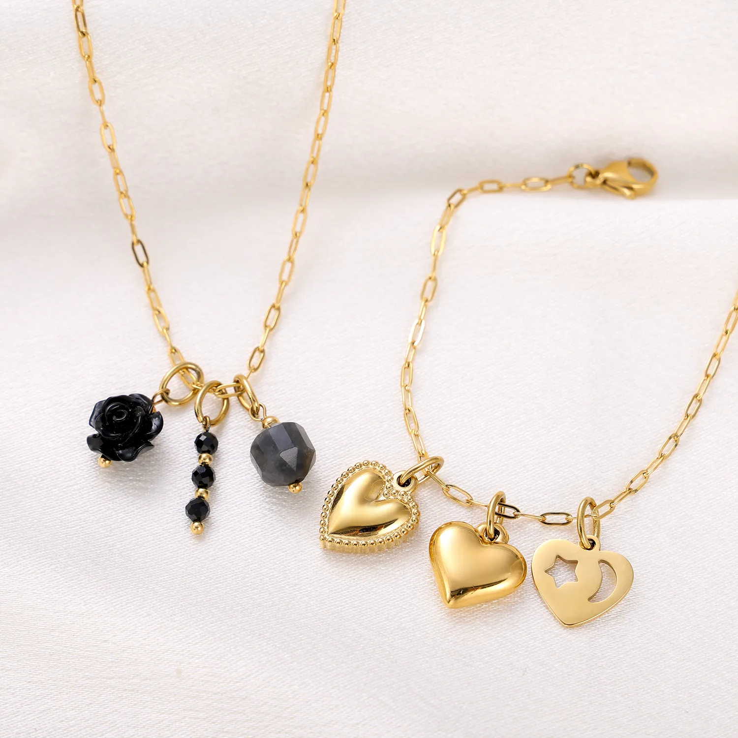 Simple Style Heart Shape Rose Beaded Resin Titanium Steel Inlay Zircon Jewelry Accessories display picture 10