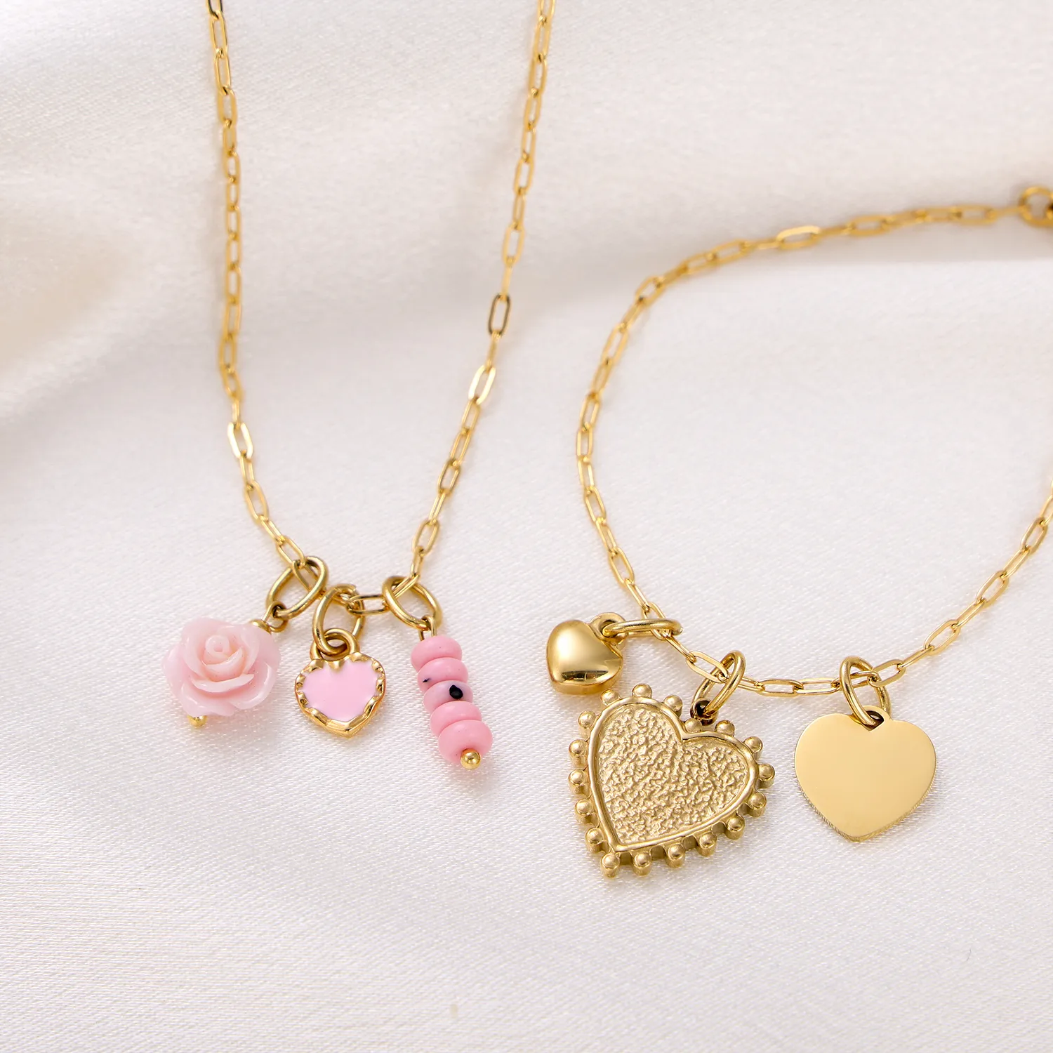 Simple Style Heart Shape Rose Beaded Resin Titanium Steel Inlay Zircon Jewelry Accessories display picture 12