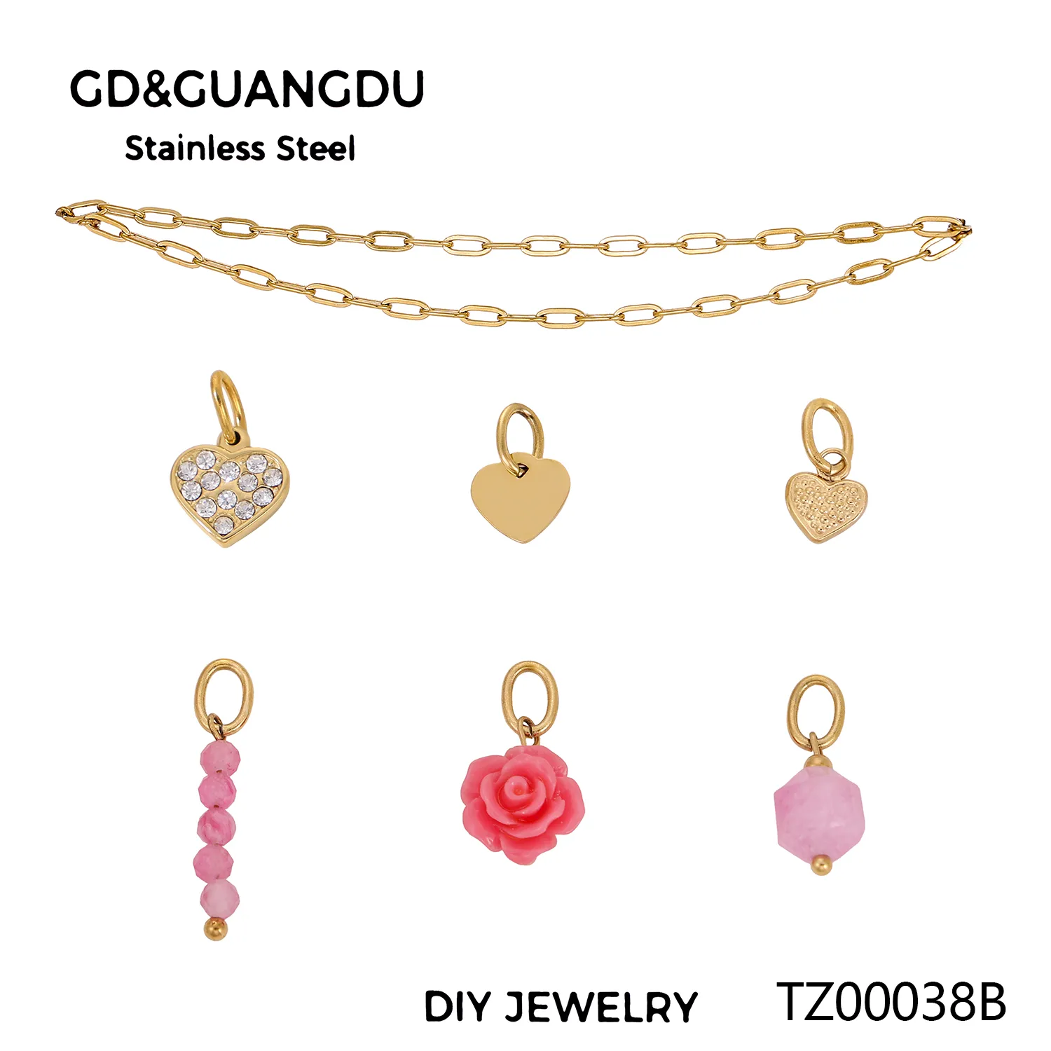 Simple Style Heart Shape Rose Beaded Resin Titanium Steel Inlay Zircon Jewelry Accessories display picture 13