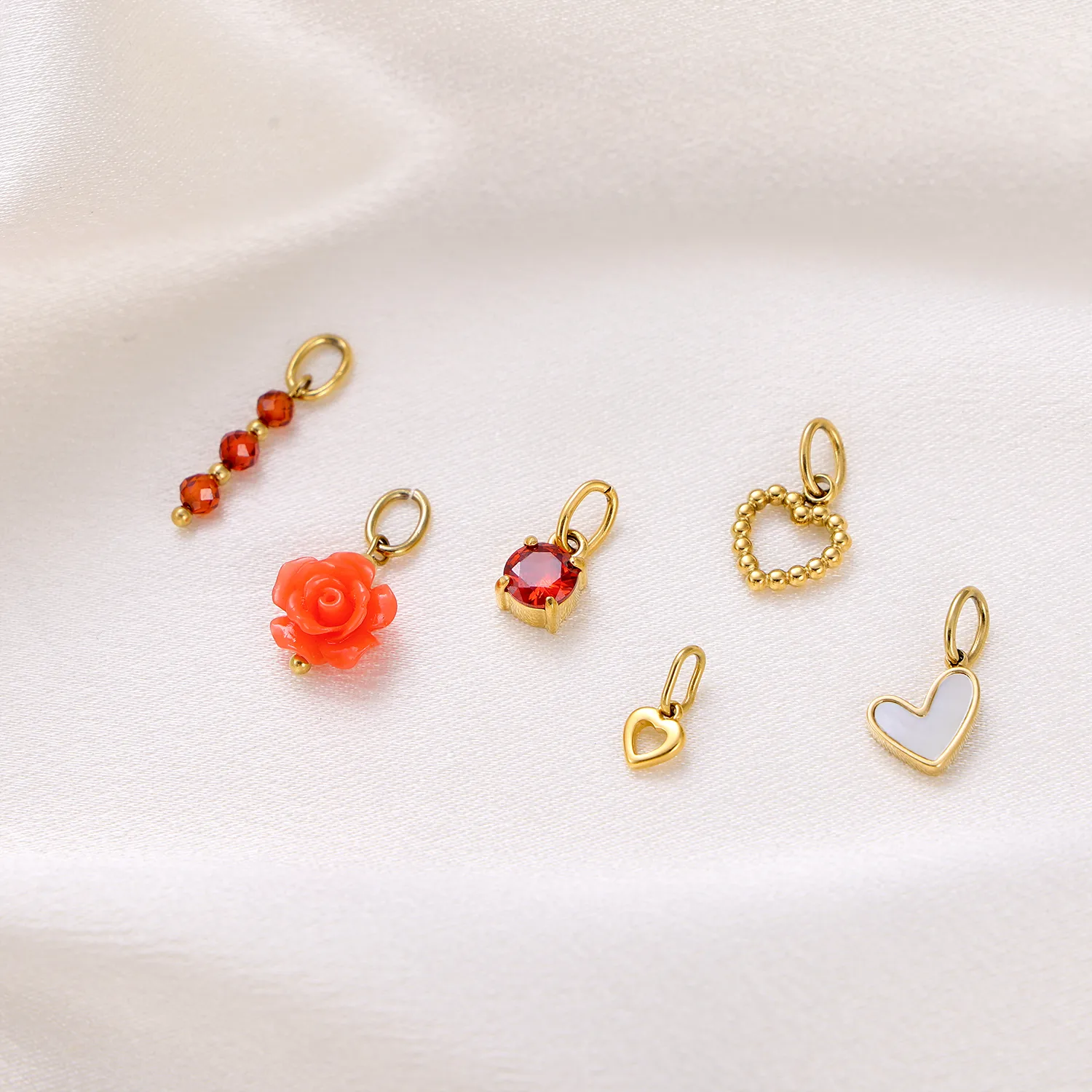 Simple Style Heart Shape Rose Beaded Resin Titanium Steel Inlay Zircon Jewelry Accessories display picture 15