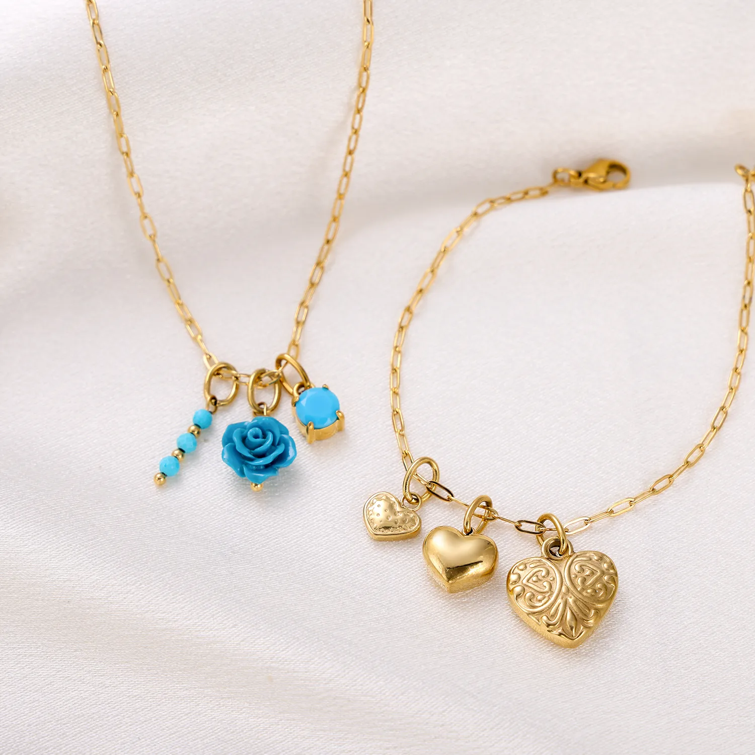 Simple Style Heart Shape Rose Beaded Resin Titanium Steel Inlay Zircon Jewelry Accessories display picture 20