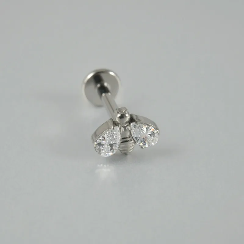 Simple Style Classic Style Flower Bee Titanium Alloy Plating Inlay Zircon 14K Gold Plated White Gold Plated Unisex Lip Stud Ear Studs display picture 5