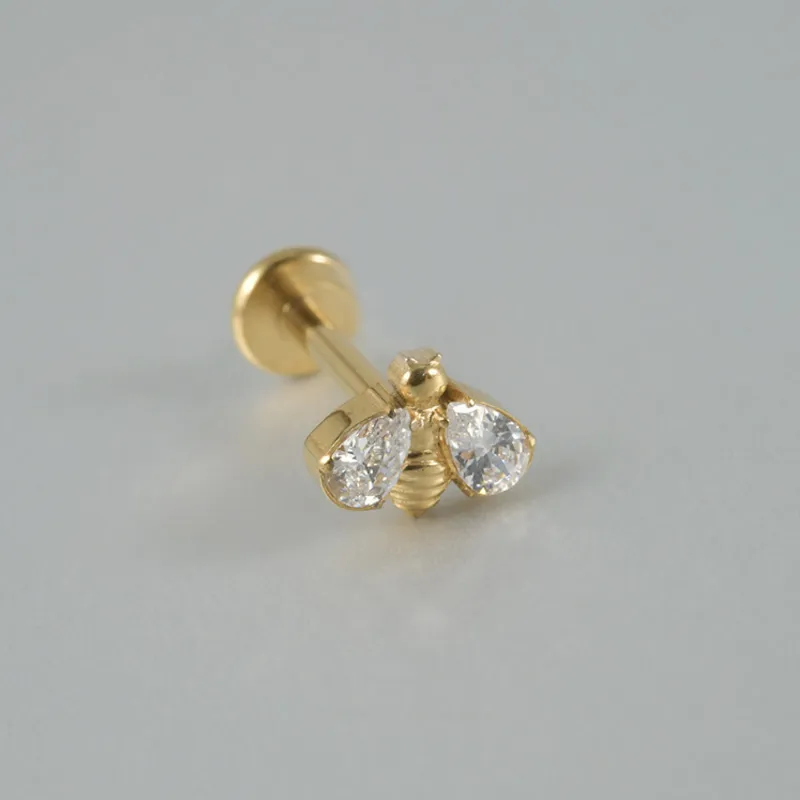 Simple Style Classic Style Flower Bee Titanium Alloy Plating Inlay Zircon 14K Gold Plated White Gold Plated Unisex Lip Stud Ear Studs display picture 3