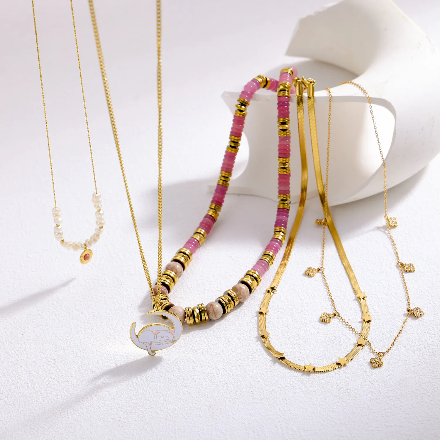 Simple Style Geometric Titanium Steel Beaded Plating Inlay Natural Stone Zircon Women's Necklace display picture 3