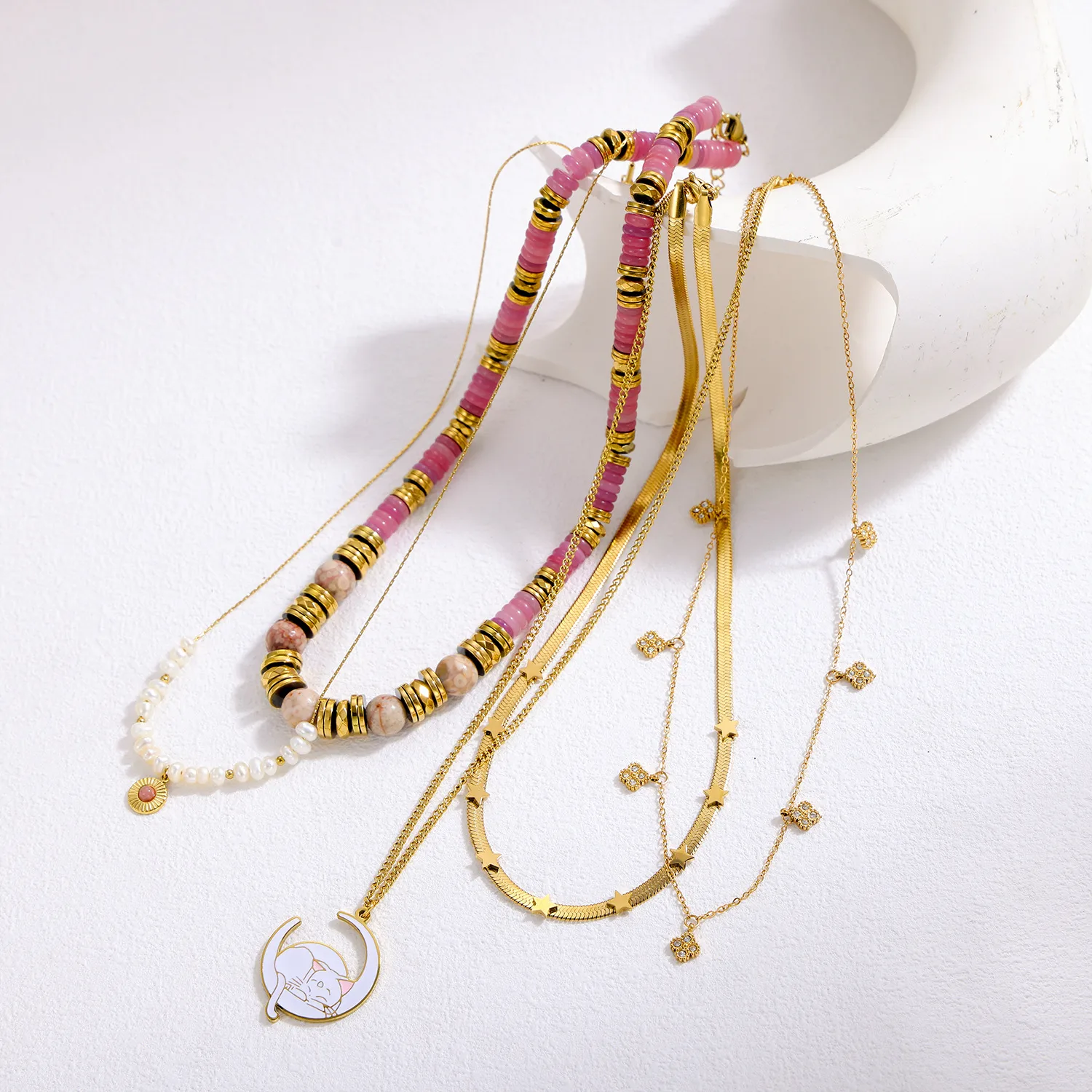 Simple Style Geometric Titanium Steel Beaded Plating Inlay Natural Stone Zircon Women's Necklace display picture 4