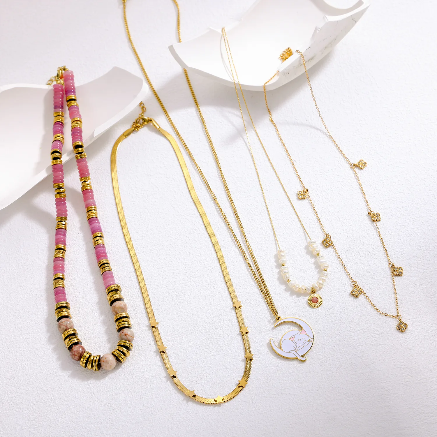 Simple Style Geometric Titanium Steel Beaded Plating Inlay Natural Stone Zircon Women's Necklace display picture 6