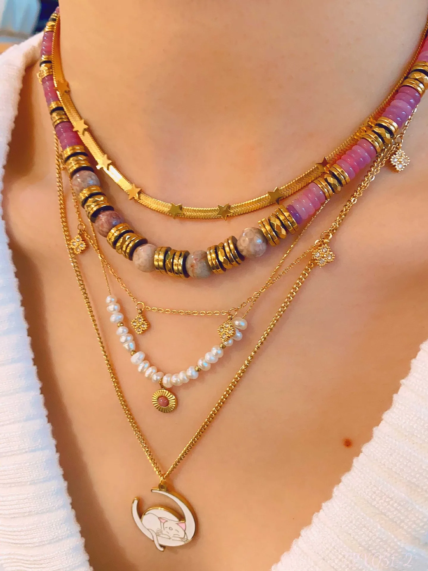 Simple Style Geometric Titanium Steel Beaded Plating Inlay Natural Stone Zircon Women's Necklace display picture 2