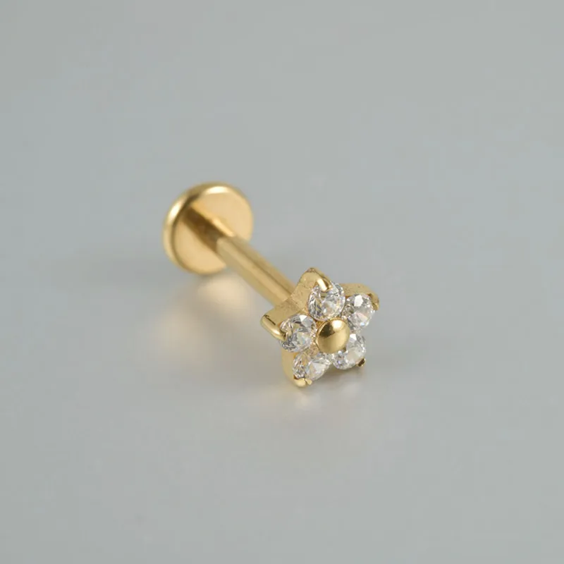 Simple Style Classic Style Flower Bee Titanium Alloy Plating Inlay Zircon 14K Gold Plated White Gold Plated Unisex Lip Stud Ear Studs display picture 2