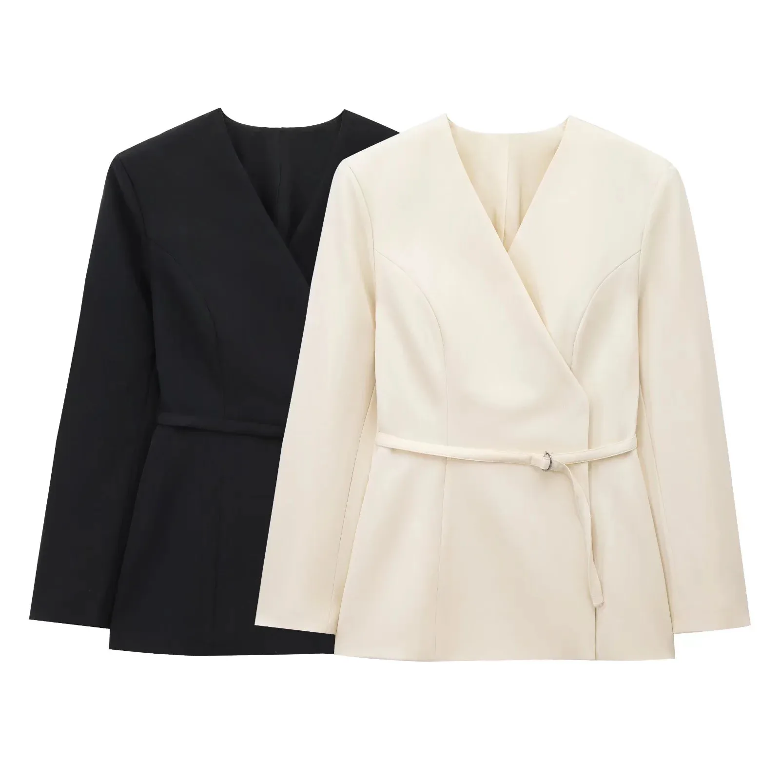 Women's Elegant Solid Color Belt Tie Blazer display picture 1