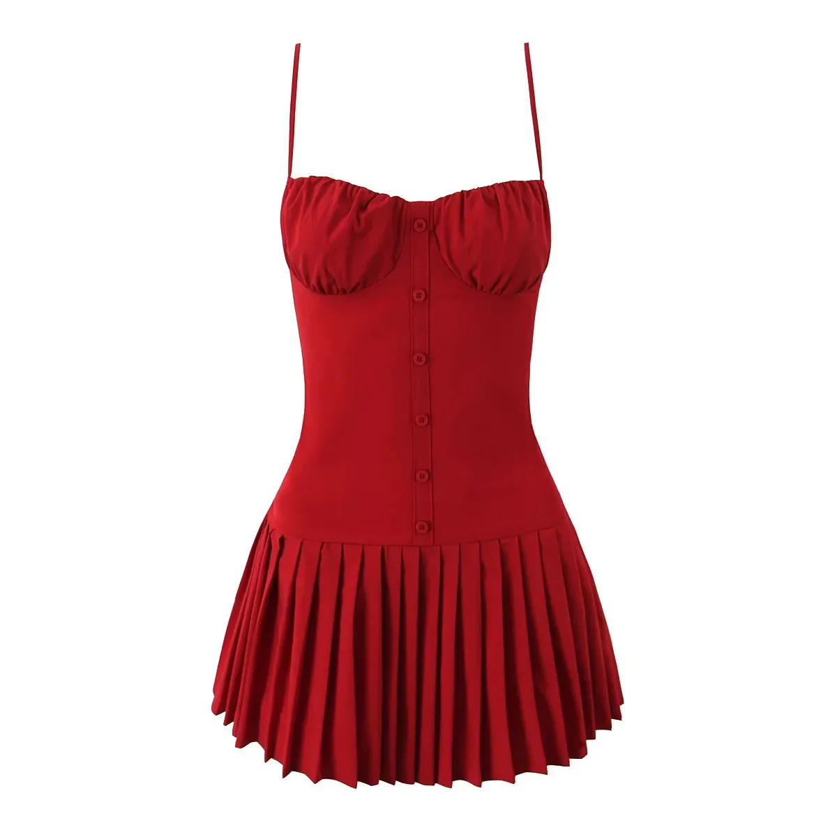 Women's Sheath Dress Elegant Strap Pleated Backless Sleeveless Solid Color Above Knee Holiday display picture 1