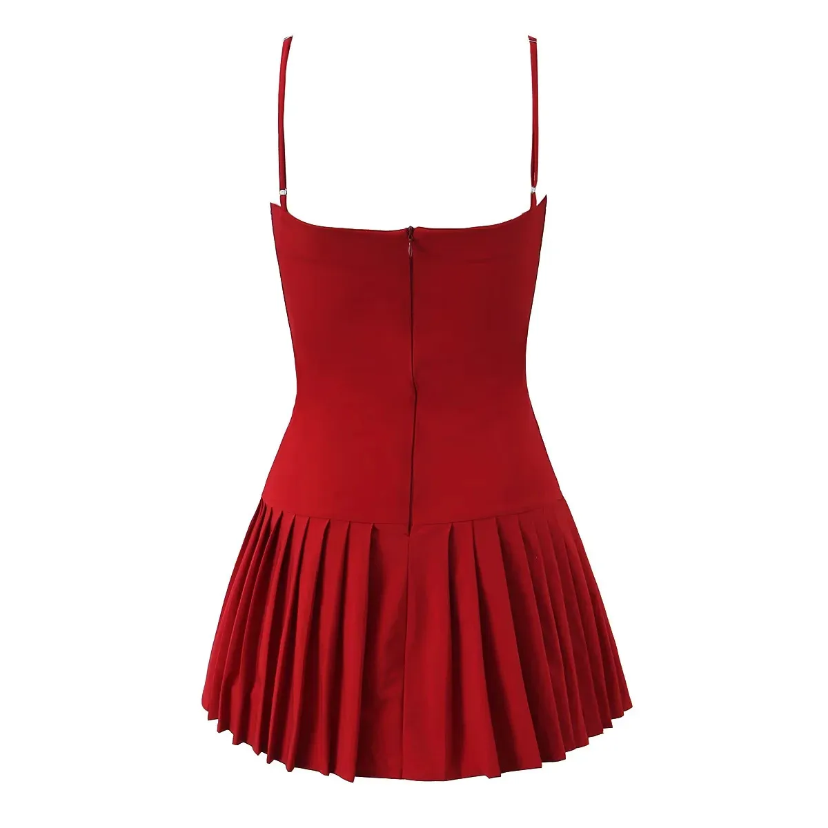 Women's Sheath Dress Elegant Strap Pleated Backless Sleeveless Solid Color Above Knee Holiday display picture 2