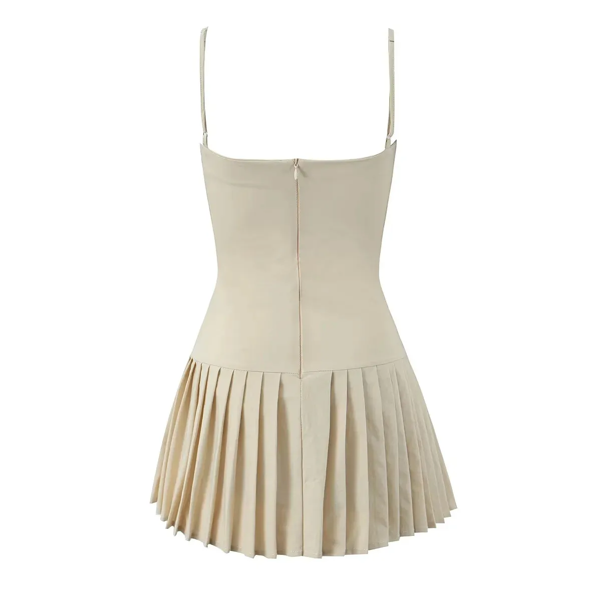 Women's Sheath Dress Elegant Strap Pleated Backless Sleeveless Solid Color Above Knee Holiday display picture 4