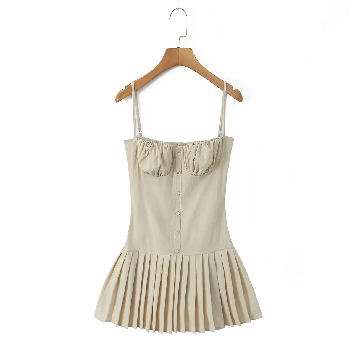 Women's Sheath Dress Elegant Strap Pleated Backless Sleeveless Solid Color Above Knee Holiday display picture 5