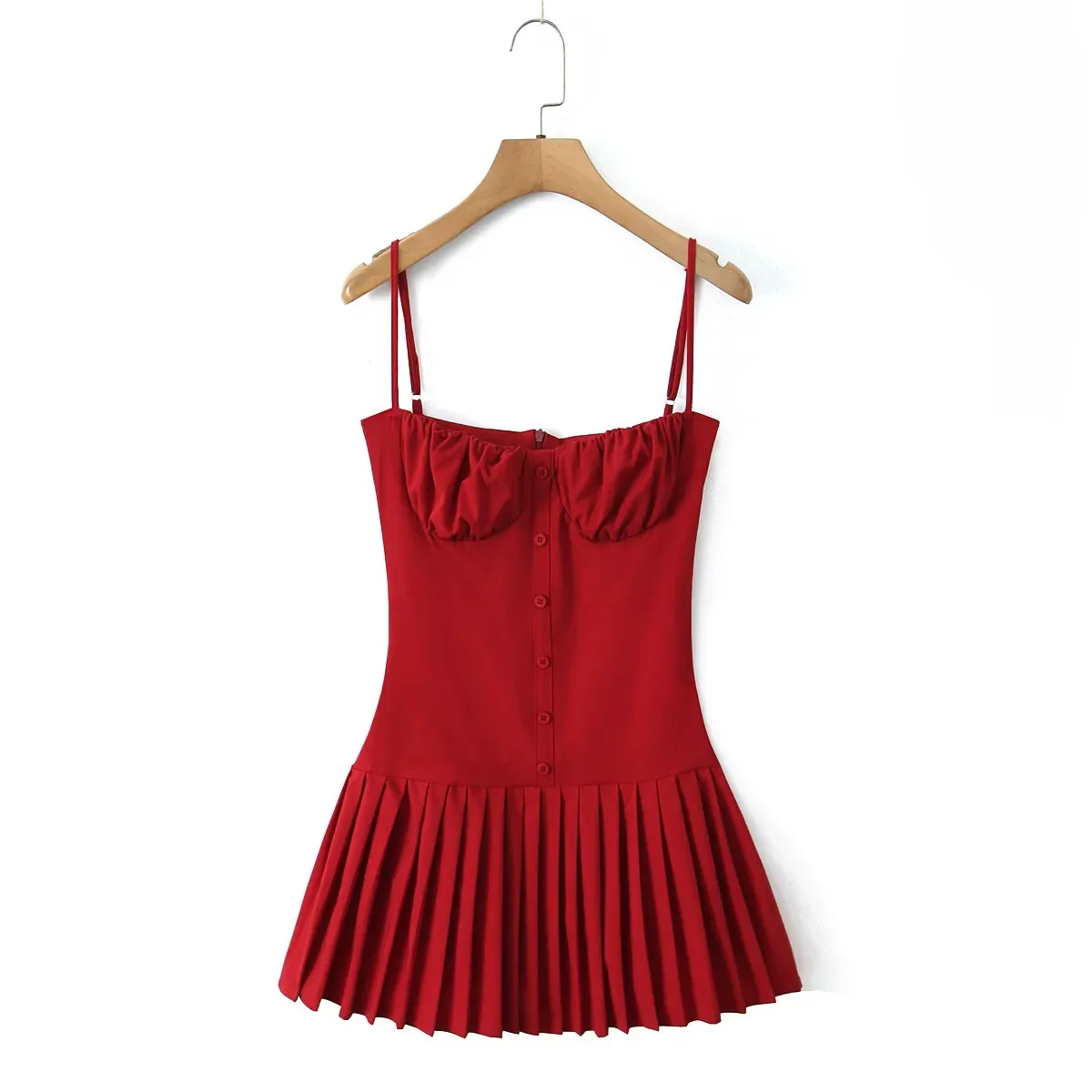 Women's Sheath Dress Elegant Strap Pleated Backless Sleeveless Solid Color Above Knee Holiday display picture 7