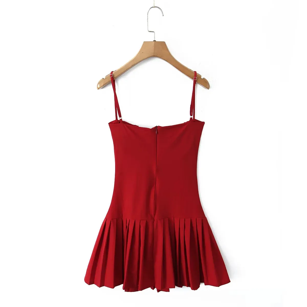 Women's Sheath Dress Elegant Strap Pleated Backless Sleeveless Solid Color Above Knee Holiday display picture 8