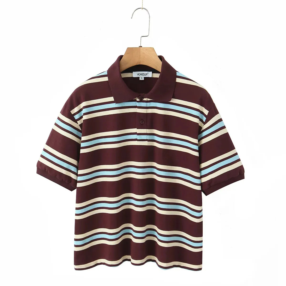 Women's Short Sleeve T-Shirts Buckle Casual Stripe display picture 7