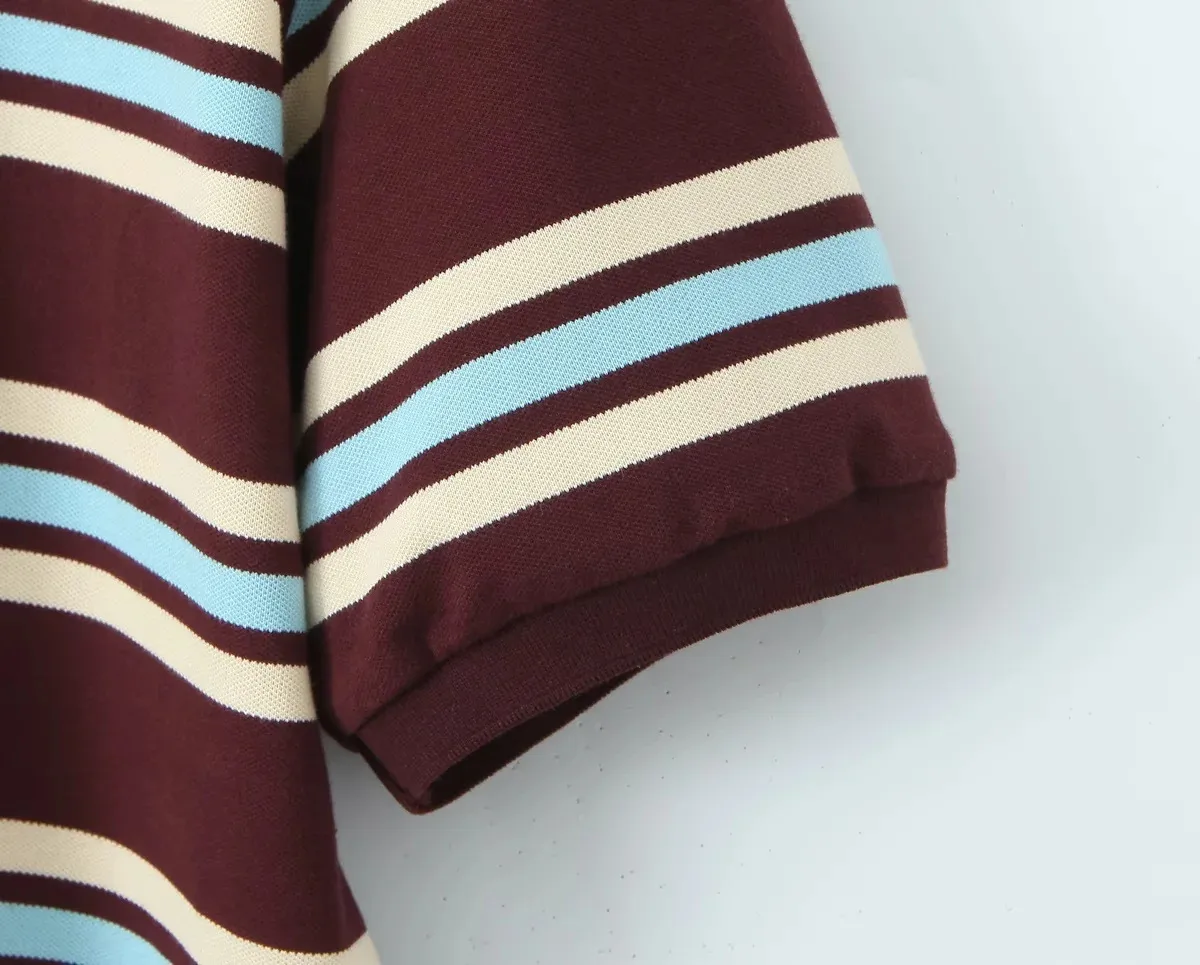 Women's Short Sleeve T-Shirts Buckle Casual Stripe display picture 9
