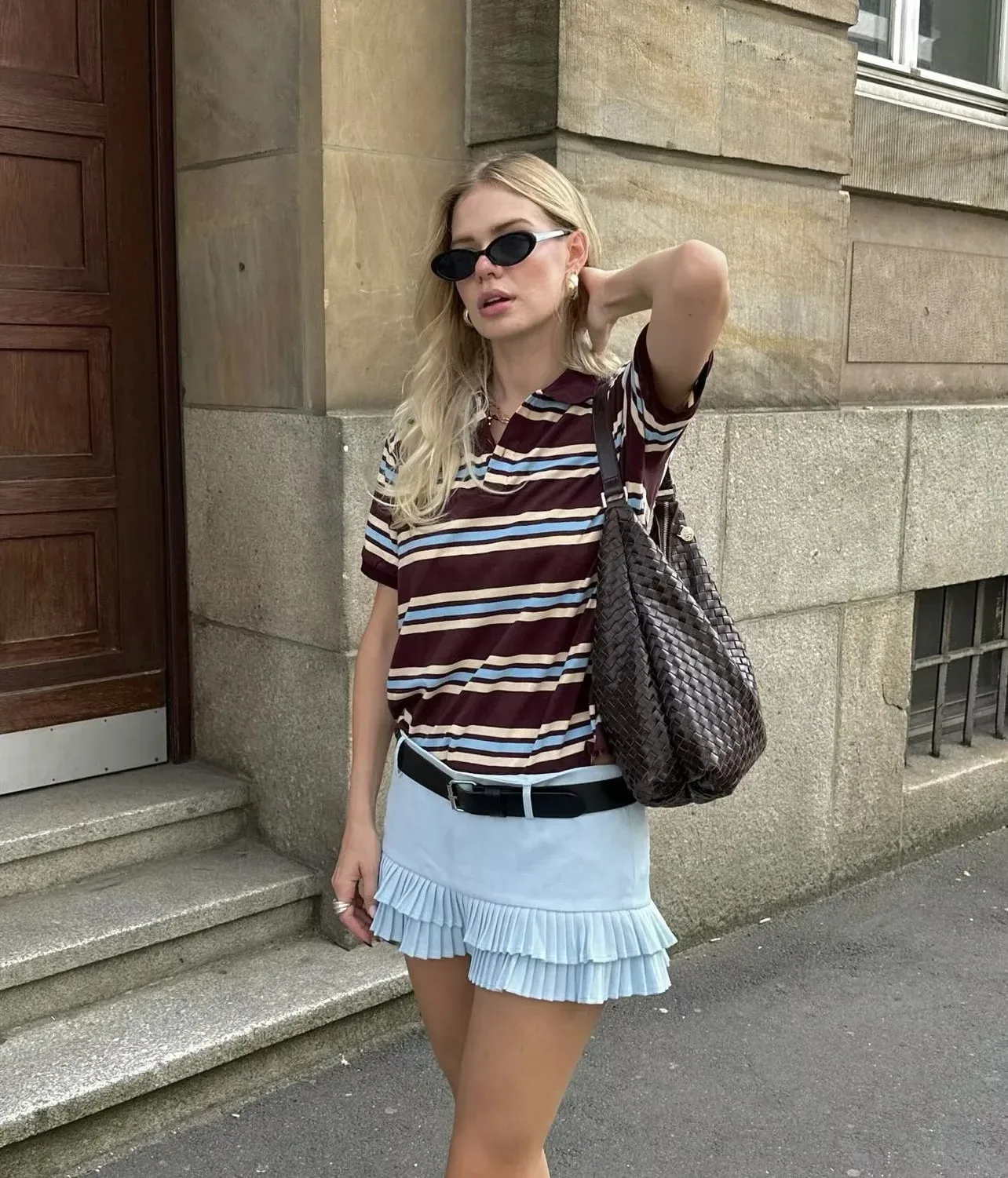 Women's Short Sleeve T-Shirts Buckle Casual Stripe display picture 26