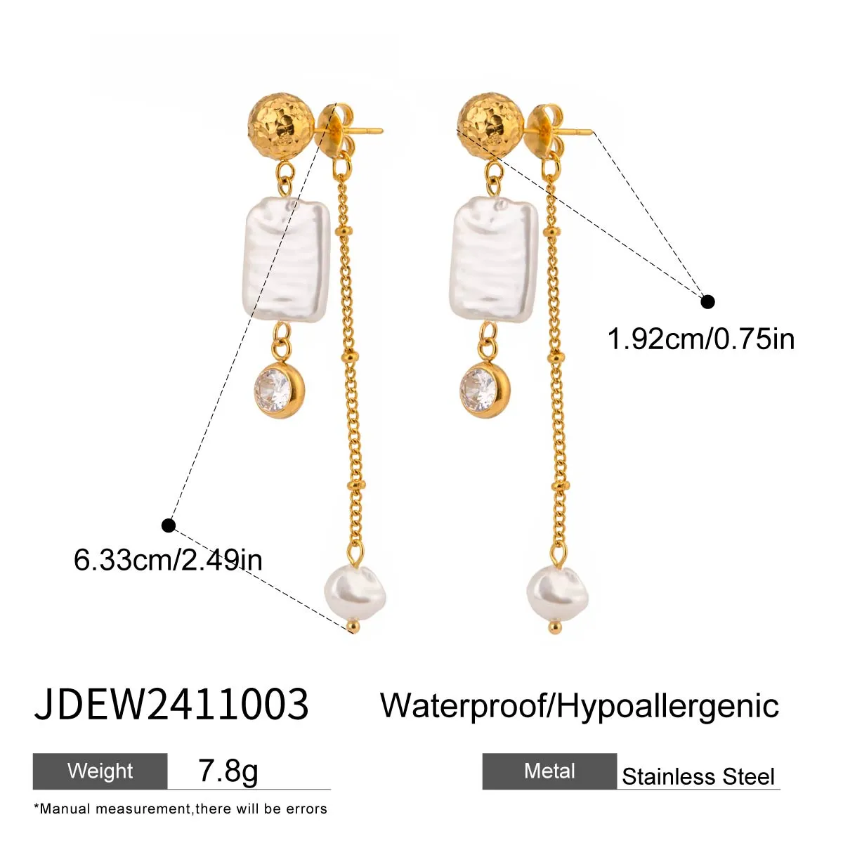 1 Pair Simple Style Classic Style Geometric 304 Stainless Steel Imitation Pearl Zircon Drop Earrings display picture 1