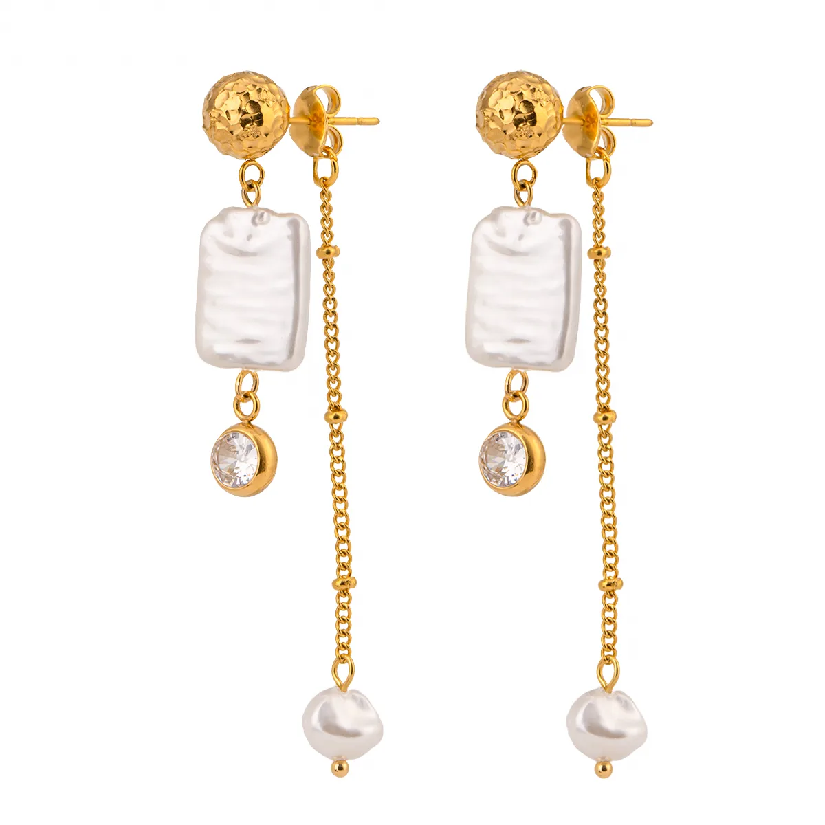 1 Pair Simple Style Classic Style Geometric 304 Stainless Steel Imitation Pearl Zircon Drop Earrings display picture 6