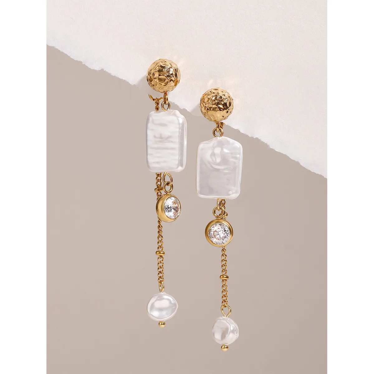 1 Pair Simple Style Classic Style Geometric 304 Stainless Steel Imitation Pearl Zircon Drop Earrings display picture 10