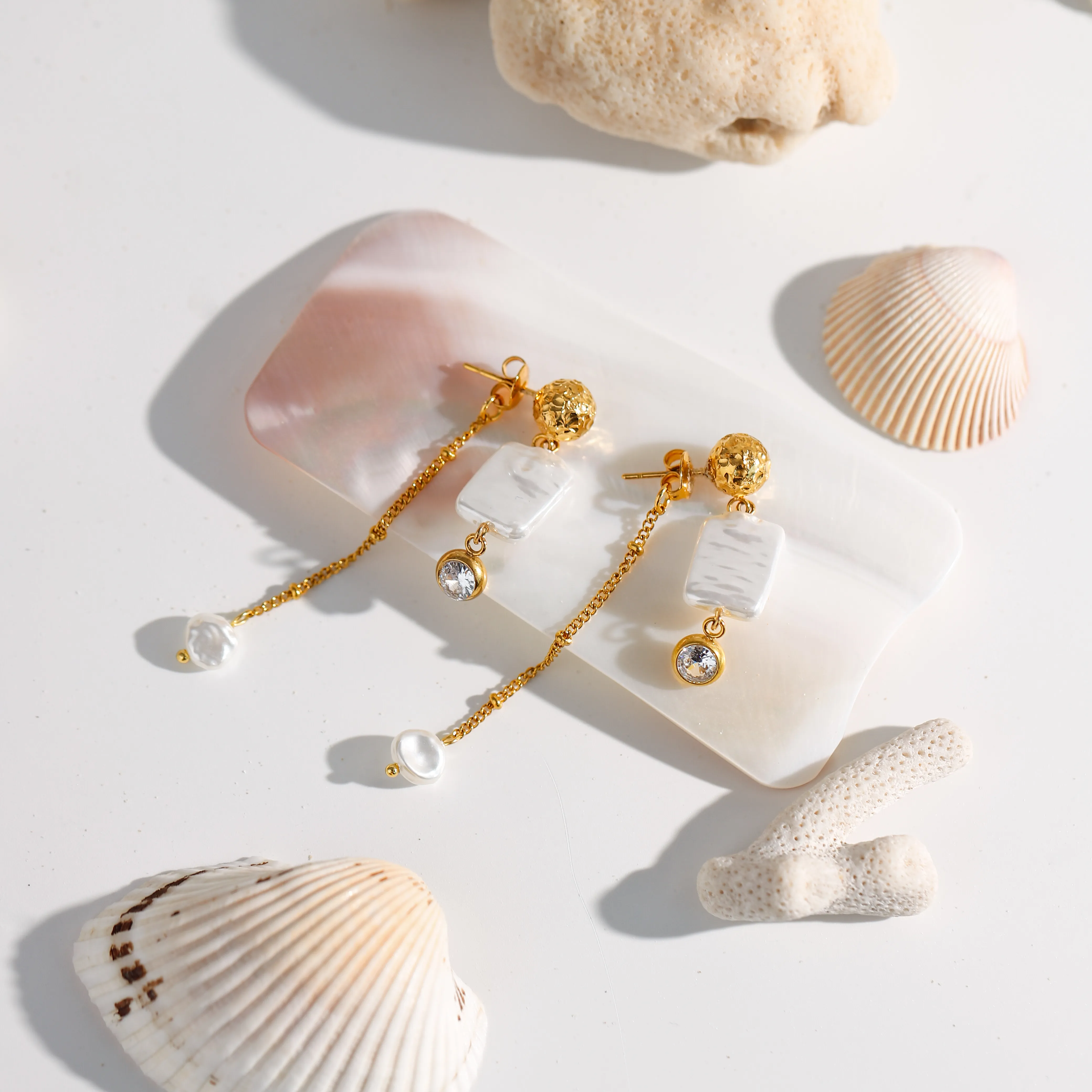 1 Pair Simple Style Classic Style Geometric 304 Stainless Steel Imitation Pearl Zircon Drop Earrings display picture 13