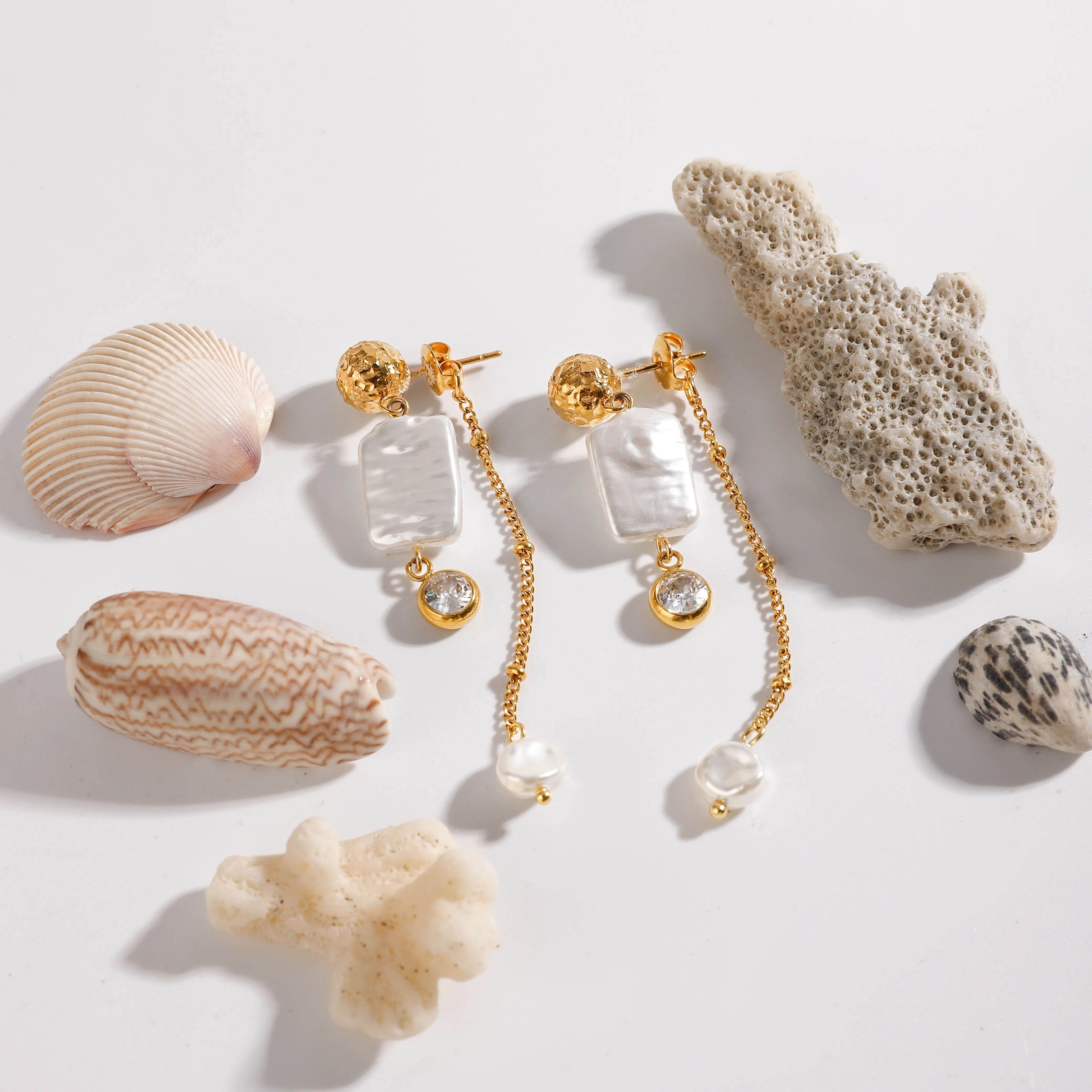 1 Pair Simple Style Classic Style Geometric 304 Stainless Steel Imitation Pearl Zircon Drop Earrings display picture 15