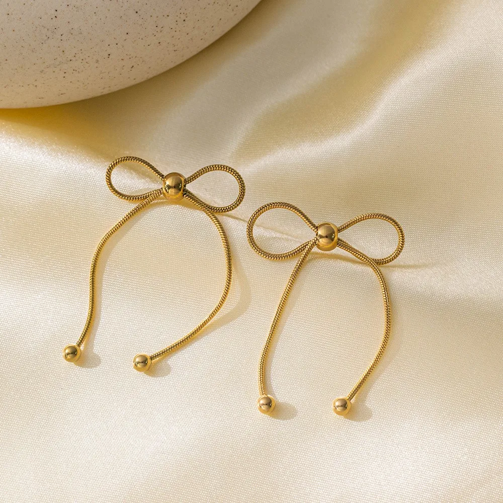 1 Pair Cute Sweet Simple Style Bow Knot 304 Stainless Steel 18K Gold Plated Drop Earrings display picture 4