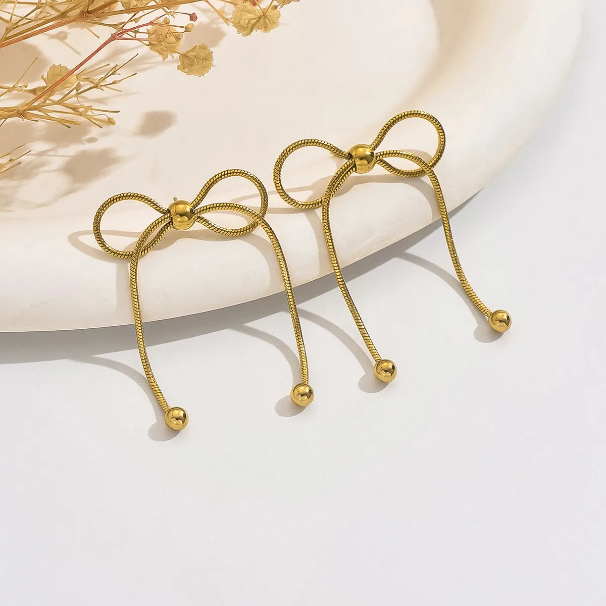 1 Pair Cute Sweet Simple Style Bow Knot 304 Stainless Steel 18K Gold Plated Drop Earrings display picture 2