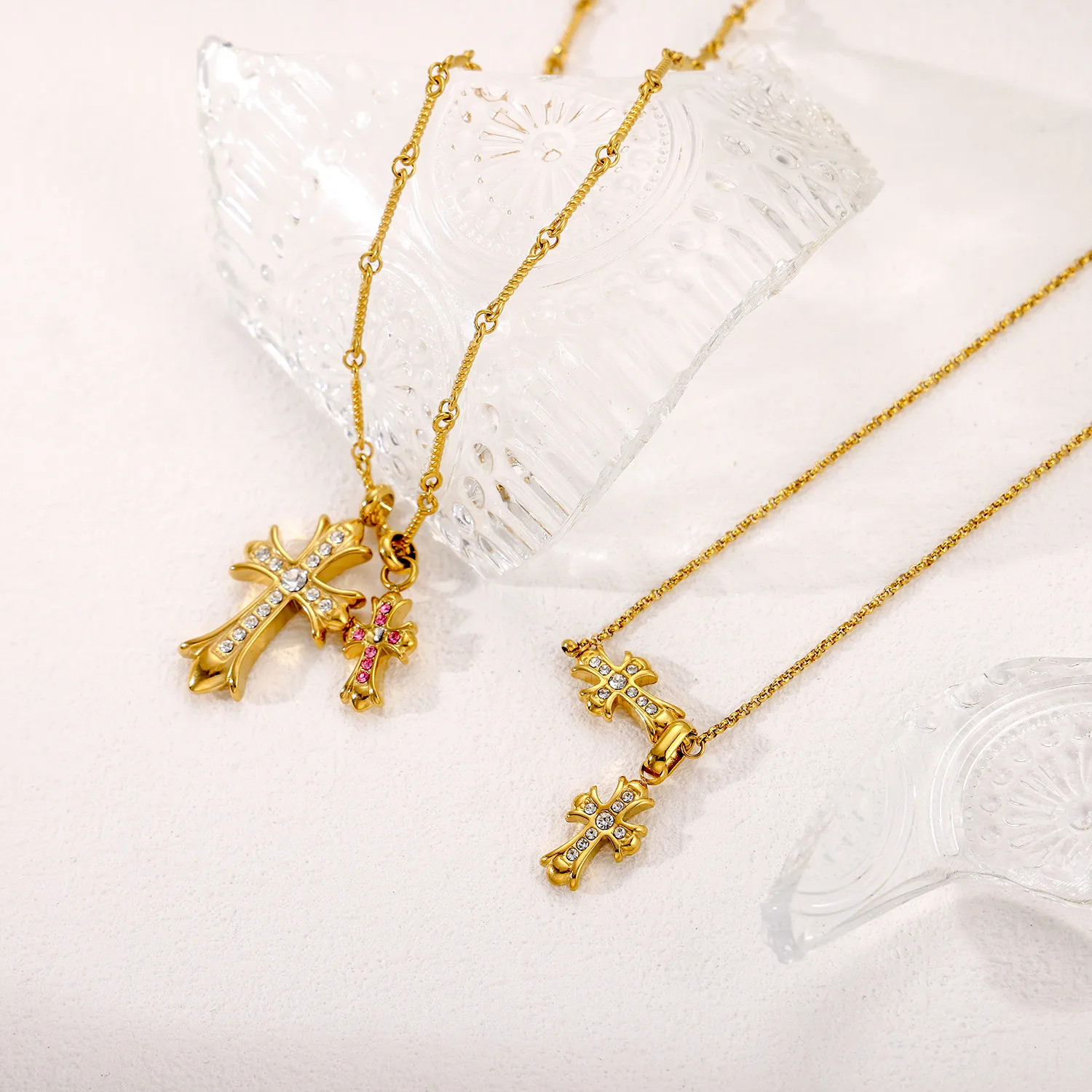 Simple Style Cross Titanium Steel Plating Inlay Zircon Women's Pendant Necklace display picture 5