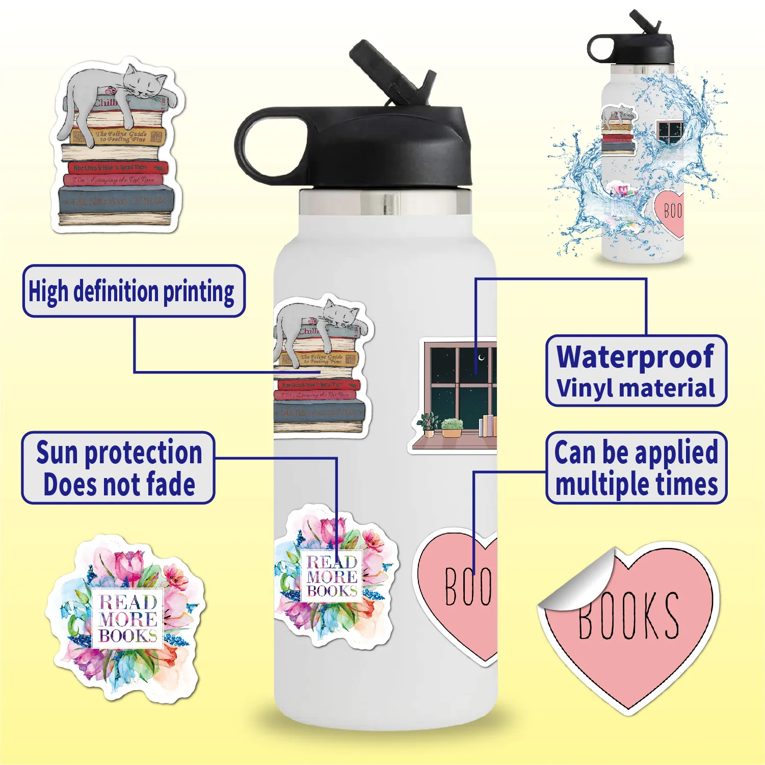 100 Sheets Reading Doodle Stickers For Scrapbooking Notebook Skateboard Water Cup Luggage Decoration display picture 3