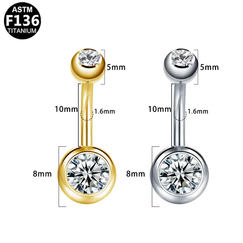 Simple Style Classic Style Round Rhinestone Pure Titanium Titanium Alloy Rhinestones 14K Gold Plated White Gold Plated Unisex Belly Ring display picture 5
