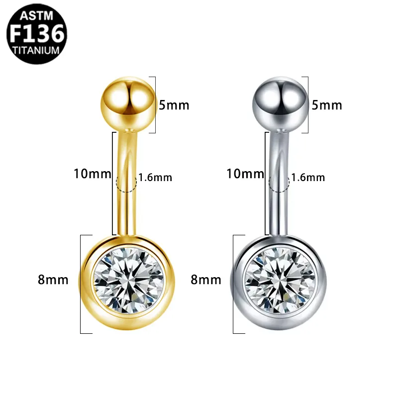 Simple Style Classic Style Round Rhinestone Pure Titanium Titanium Alloy Rhinestones 14K Gold Plated White Gold Plated Unisex Belly Ring display picture 7