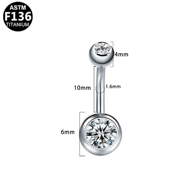 Simple Style Classic Style Round Rhinestone Pure Titanium Titanium Alloy Rhinestones 14K Gold Plated White Gold Plated Unisex Belly Ring display picture 2