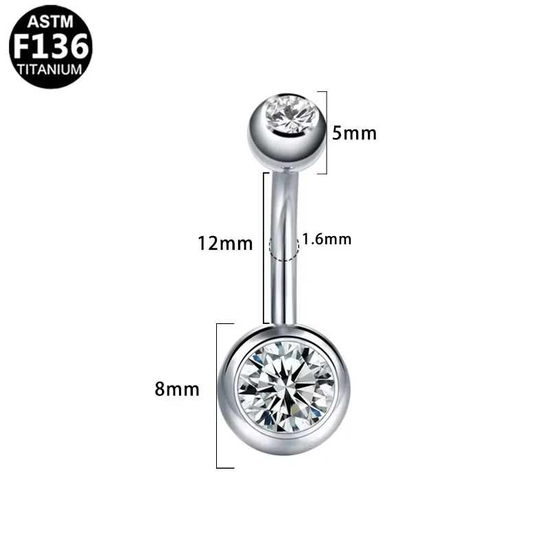 Simple Style Classic Style Round Rhinestone Pure Titanium Titanium Alloy Rhinestones 14K Gold Plated White Gold Plated Unisex Belly Ring display picture 3