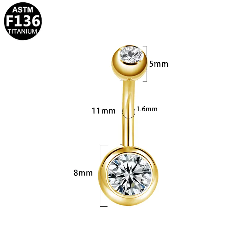 Simple Style Classic Style Round Rhinestone Pure Titanium Titanium Alloy Rhinestones 14K Gold Plated White Gold Plated Unisex Belly Ring display picture 12