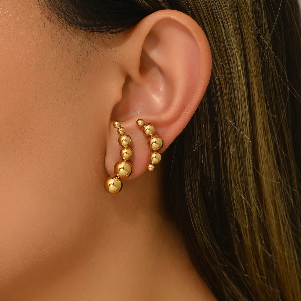 1 Set Classic Style Geometric Beads 304 Stainless Steel 18K Gold Plated Ear Studs display picture 1