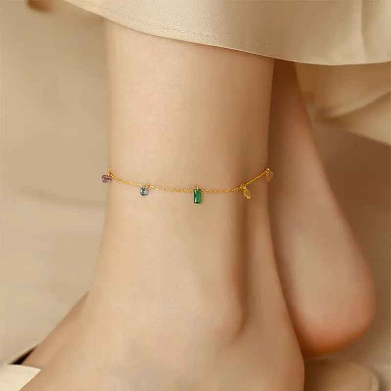 Retro French Style Simple Style Geometric 304 Stainless Steel 18K Gold Plated Women's Anklet Necklace Jewelry Set display picture 3