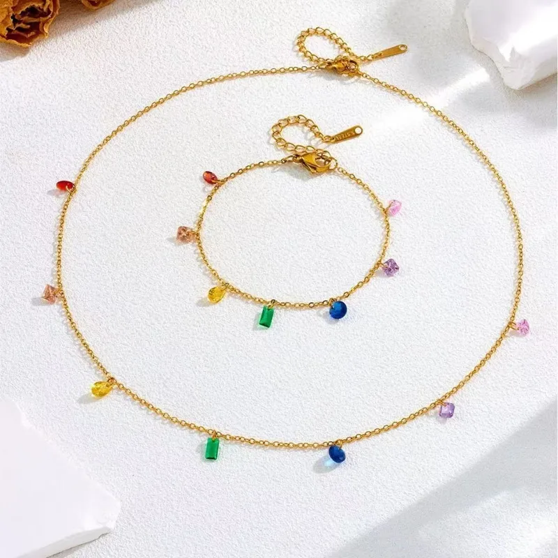 Retro French Style Simple Style Geometric 304 Stainless Steel 18K Gold Plated Women's Anklet Necklace Jewelry Set display picture 5