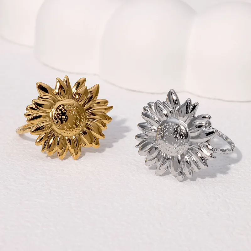 Elegant Vacation Simple Style Flower 304 Stainless Steel 18K Gold Plated Women's Open Rings display picture 2