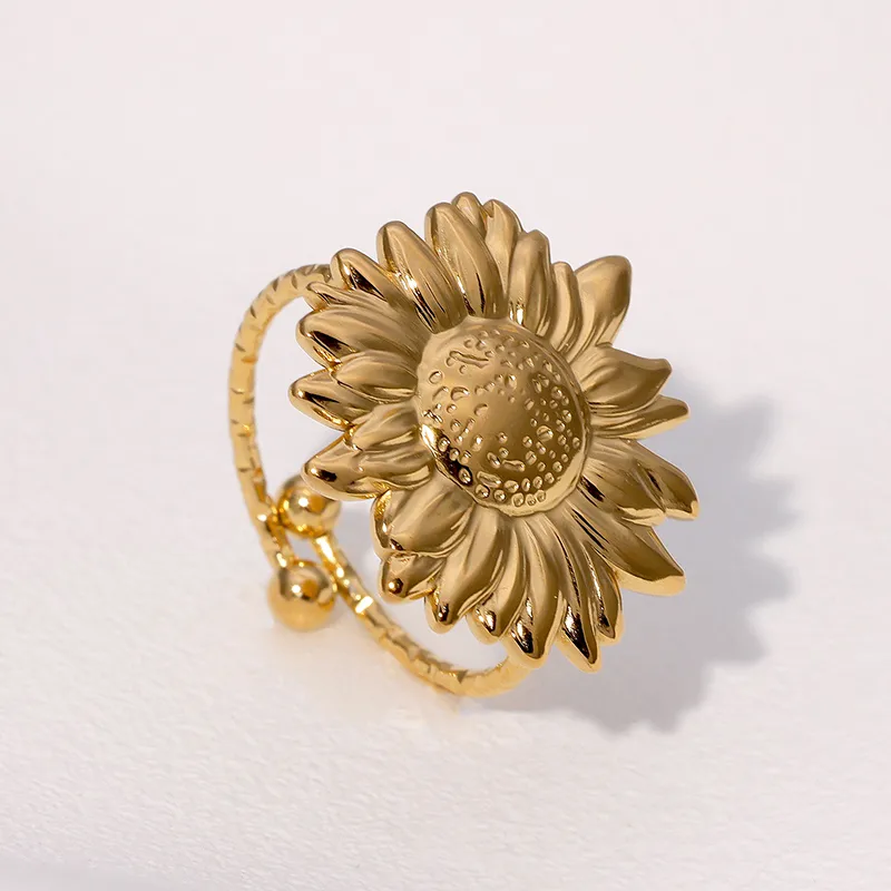 Elegant Vacation Simple Style Flower 304 Stainless Steel 18K Gold Plated Women's Open Rings display picture 4