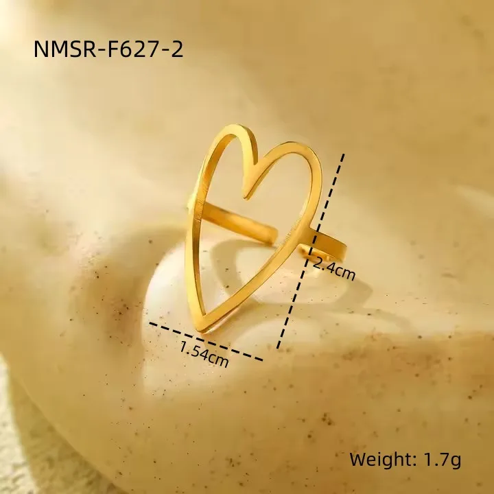 Classic Style Heart Shape 304 Stainless Steel Women's Adjustable Ring Charm Rings Open Rings display picture 8