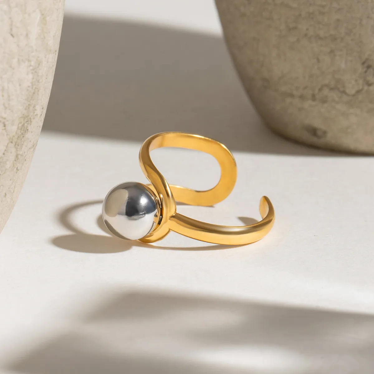 Wholesale Jewelry Simple Style Classic Style Geometric 304 Stainless Steel Mixed Metal Open Rings display picture 8