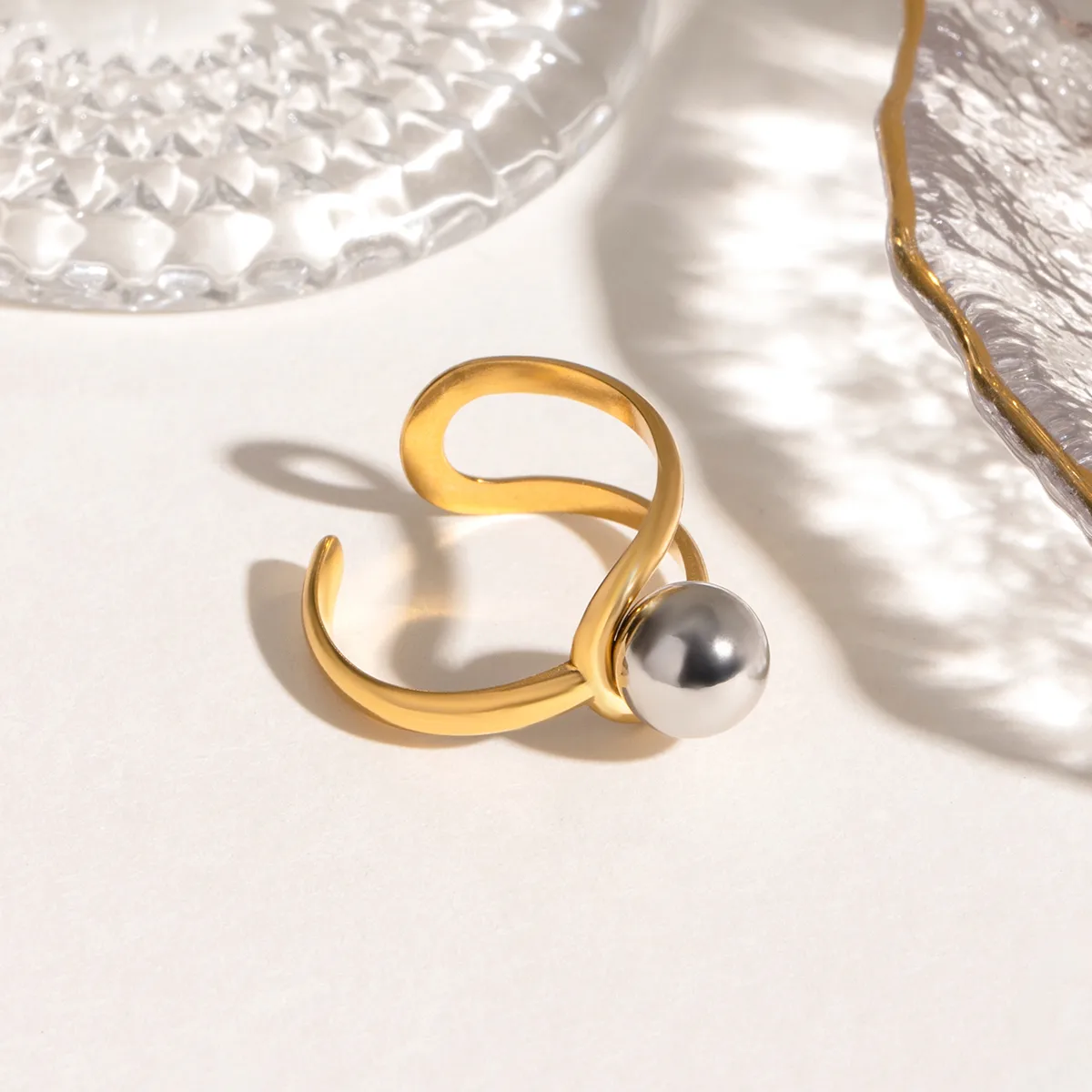 Wholesale Jewelry Simple Style Classic Style Geometric 304 Stainless Steel Mixed Metal Open Rings display picture 6